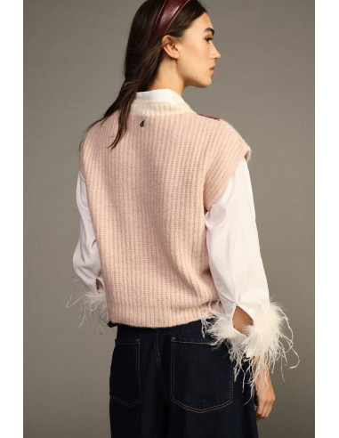 Camisola Jacquard Sem Mangas com Decote Redondo Dixie - Cor-de-rosa