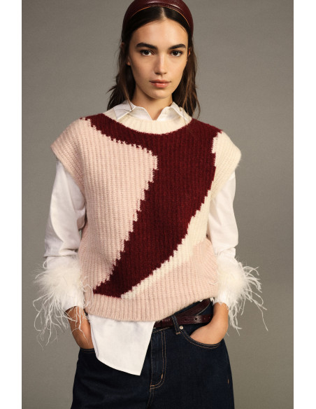 Camisola Jacquard Sem Mangas com Decote Redondo Dixie - Cor-de-rosa