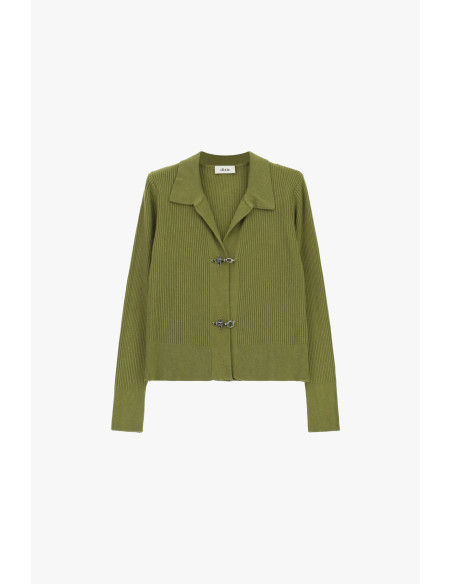 Cardigan de malha canelada com gola e fechos metálicos Dixie - Óleo