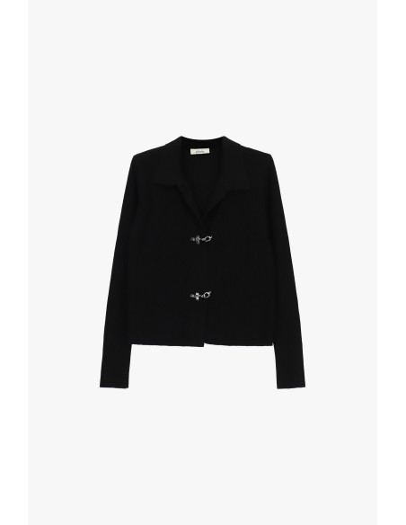 Cardigan canelado com gola e fechos metálicos Dixie - Preto