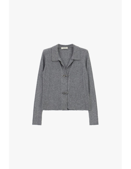 Cardigan canelado com gola e ganchos metálicos Dixie - Cinzento