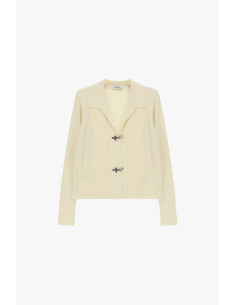 Cardigan de malha canelada com gola e fechos metálicos Dixie - Manteiga