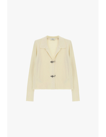 Cardigan de malha canelada com gola e fechos metálicos Dixie - Manteiga