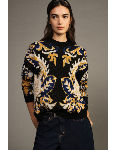 Camisola de gola redonda com estampado floral em jacquard Dixie