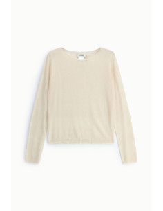 Camisola de Decote Redondo de Manga Comprida Lisa Dixie - Branco Creme 2