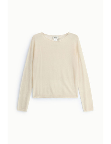 Camisola de Decote Redondo de Manga Comprida Lisa Dixie - Branco Creme