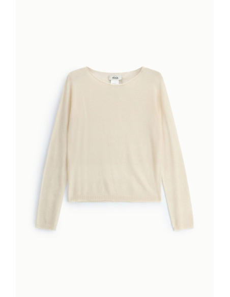 Camisola de Decote Redondo de Manga Comprida Lisa Dixie - Branco Creme