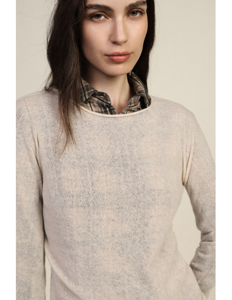 Camisola de Decote Redondo de Manga Comprida Lisa Dixie - Branco Creme