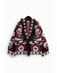 Cardigan com padrão jacquard, franjas e mangas compridas Dixie - Bordeaux 2