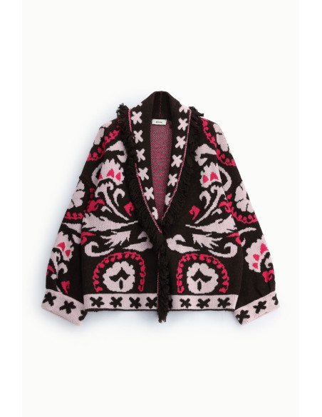 Cardigan com padrão jacquard, franjas e mangas compridas Dixie - Bordeaux