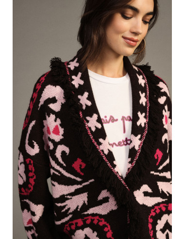 Cardigan com padrão jacquard, franjas e mangas compridas Dixie - Bordeaux