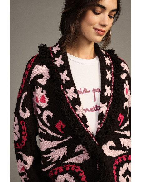 Cardigan com padrão jacquard, franjas e mangas compridas Dixie - Bordeaux