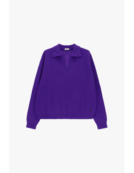Camisola de gola redonda com colarinho e decote em V Dixie - Roxo