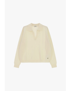 Camisola de gola redonda com gola e decote em V Dixie - Branco marfim