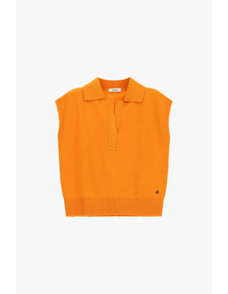 Camisola sem mangas com gola polo e bainha canelada Dixie - Laranja