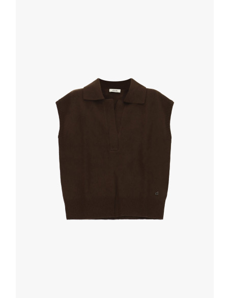 Camisola sem mangas com gola polo e bainha canelada Dixie - Castanho