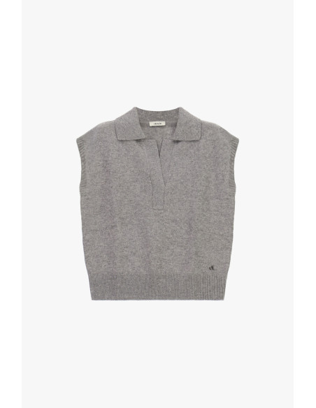 Camisola sem mangas com gola polo e bainha canelada Dixie - Cinzento