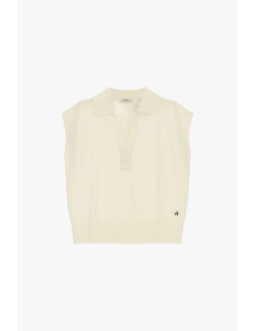 Camisola sem mangas com gola polo e bainha canelada Dixie - Branco creme