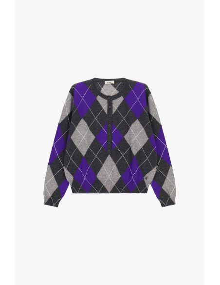 Camisola de gola redonda com padrão de losangos e botões frontais Dixie - Cinzento-escuro