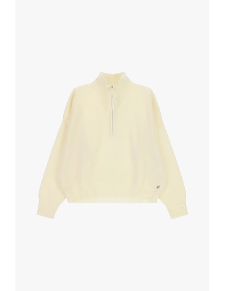 Camisola com fecho e gola alta, corte descontraído Dixie - Branco-creme