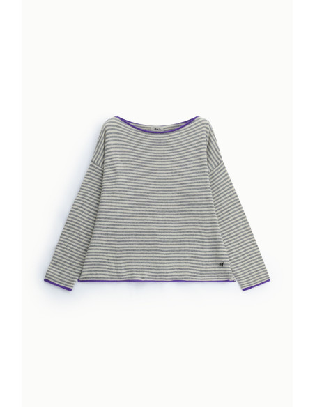 Camisola às riscas com decote barco e perfis em contraste Dixie - Roxo