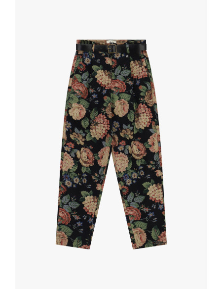 Calças de Alfaiataria com Padrão Floral e Cinto Dixie