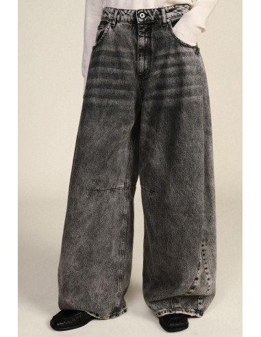 Jeans de perna larga com lavagem desbotada e cintura subida Dixie