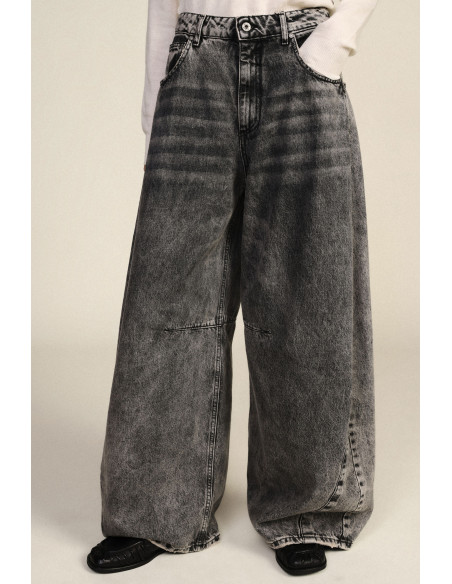 Jeans de perna larga com lavagem desbotada e cintura subida Dixie