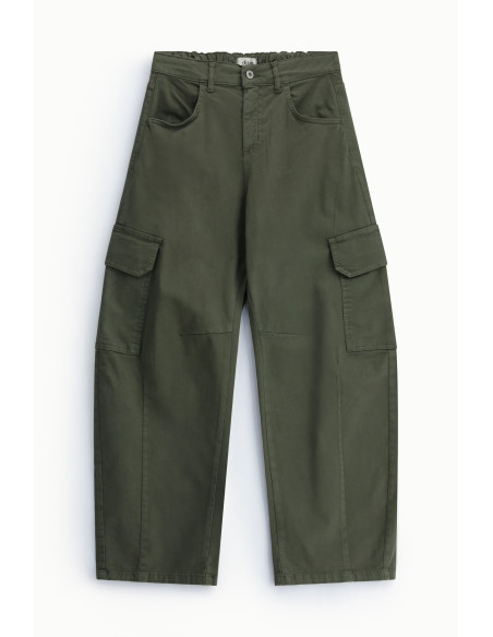 Calças Palazzo com Bolsos Cargo de Cintura Alta Dixie - Militar