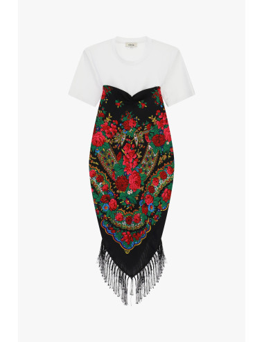 T-Shirt com estampado floral, franjas e decote em coração Dixie