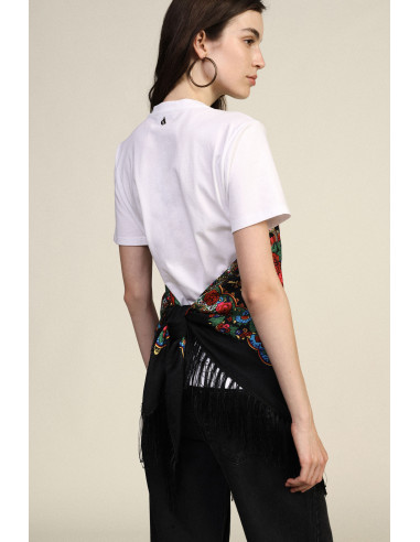 T-Shirt com estampado floral, franjas e decote em coração Dixie