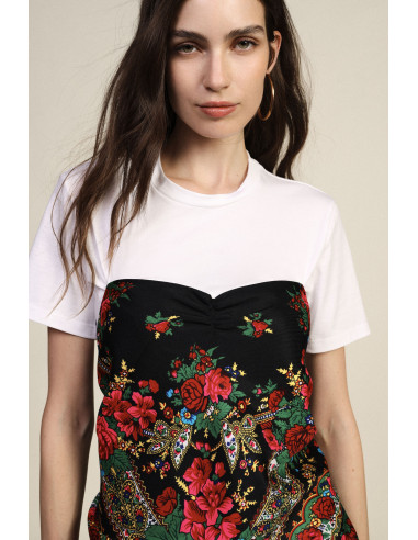 T-Shirt com estampado floral, franjas e decote em coração Dixie