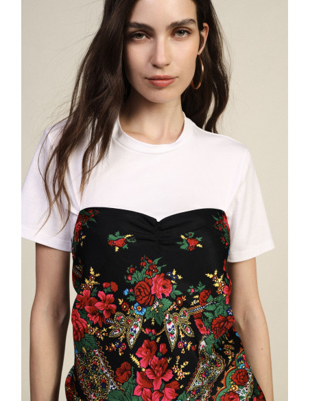 T-Shirt com estampado floral, franjas e decote em coração Dixie
