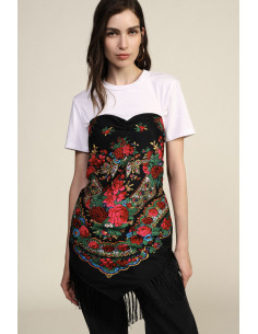 T-Shirt com estampado floral, franjas e decote em coração Dixie