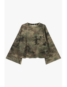 Camisola de mangas compridas e largas com estampado de patches mistos Dixie