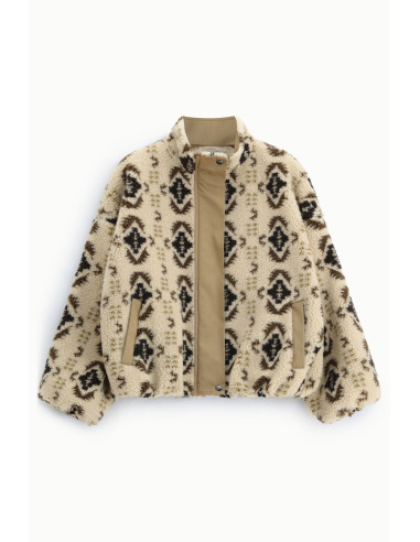 Casaco Eco-Fur estampado com fecho central Dixie - Bege