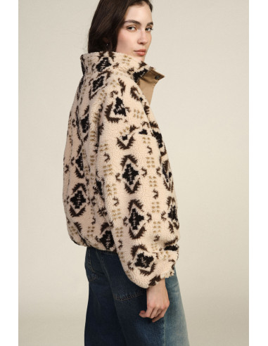 Casaco Eco-Fur estampado com fecho central Dixie - Bege