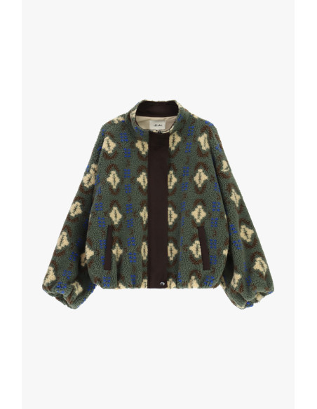 Casaco Eco-Fur estampado com fecho central Dixie - Verde