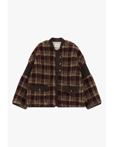 Casaco Eco-Pelo com padrão xadrez com bolsos Dixie - Bordeaux