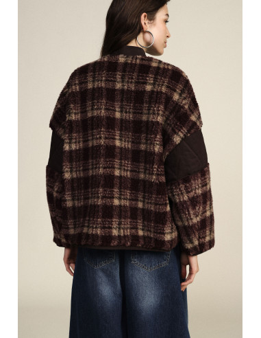 Casaco Eco-Pelo com padrão xadrez com bolsos Dixie - Bordeaux
