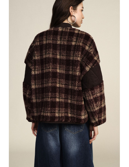 Casaco Eco-Pelo com padrão xadrez com bolsos Dixie - Bordeaux