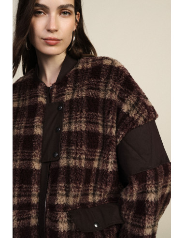 Casaco Eco-Pelo com padrão xadrez com bolsos Dixie - Bordeaux