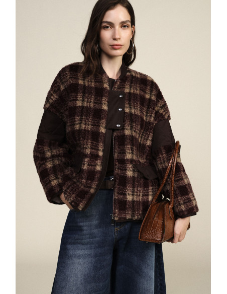Casaco Eco-Pelo com padrão xadrez com bolsos Dixie - Bordeaux