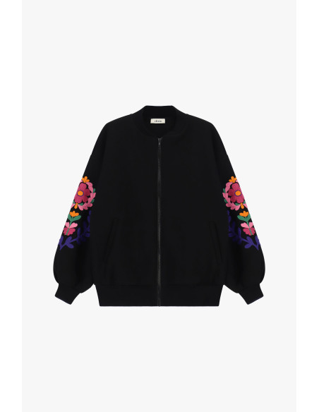 Blazer bomber de corte justo com mangas bordadas com flores Dixie - Preto