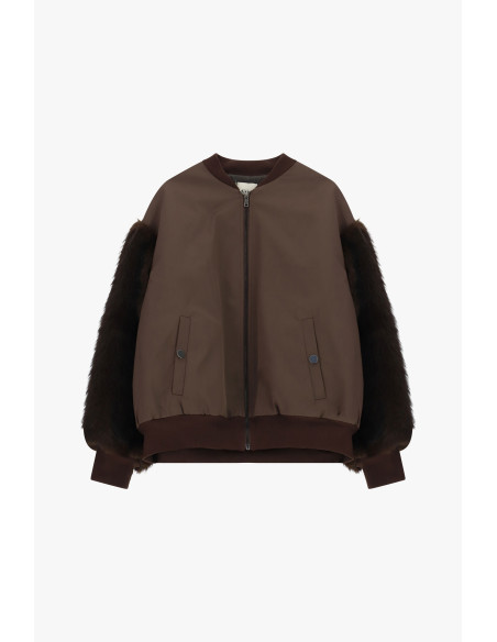 Bomber com mangas com efeito de pelo e fecho de correr central Dixie - Castanho