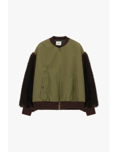 Bomber com mangas com efeito de pelo e fecho de correr central Dixie - Verde