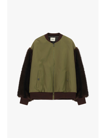 Bomber com mangas com efeito de pelo e fecho de correr central Dixie - Verde