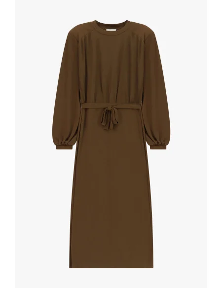 Vestido midi com cintura e mangas compridas Dixie - Castanho