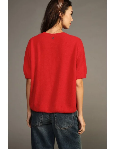 Camisola de gola redonda e mangas curtas, corte fluido Dixie - Vermelho
