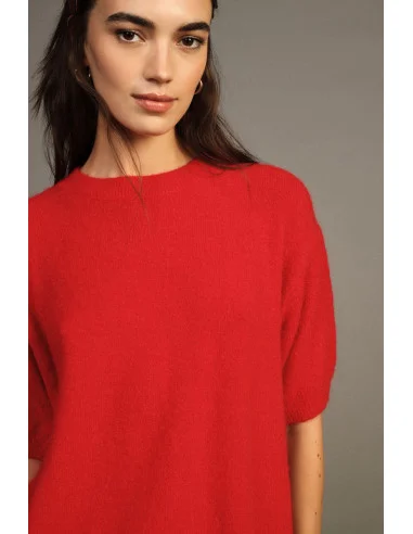 Camisola de gola redonda e mangas curtas, corte fluido Dixie - Vermelho